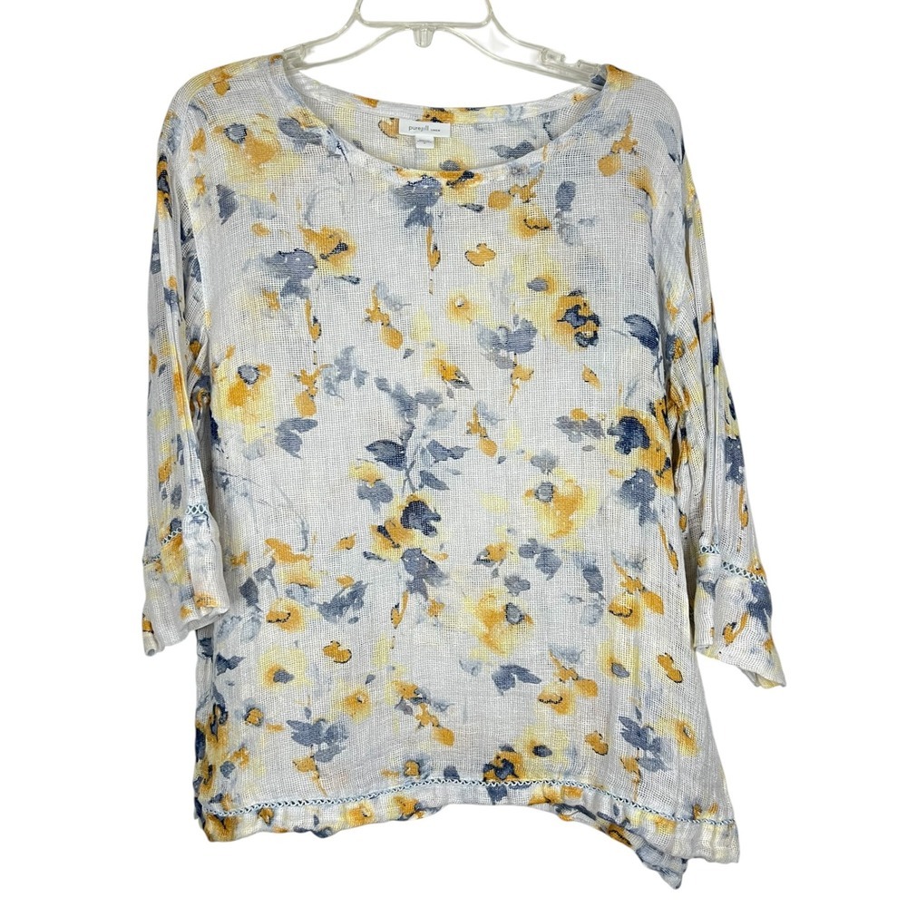 J. Jill Pure Jill watercolor floral linen gauze top - Size Medium